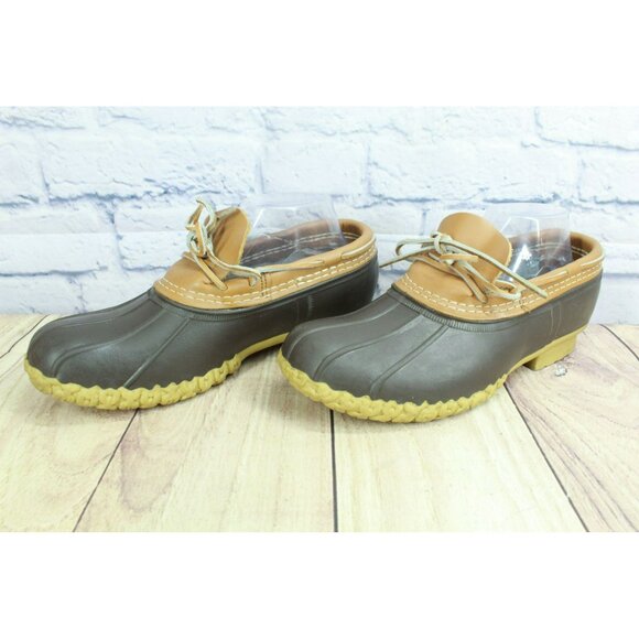 LL Bean Low Moccasin Duck Boots Brown Leather Unlined Gumshoes Size 10 M - Picture 2 of 10